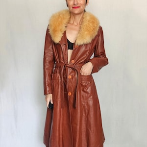 Almost Famous 1970s Penny Lane Coat – Brown Leather Faux Shearling Boho Maxi S