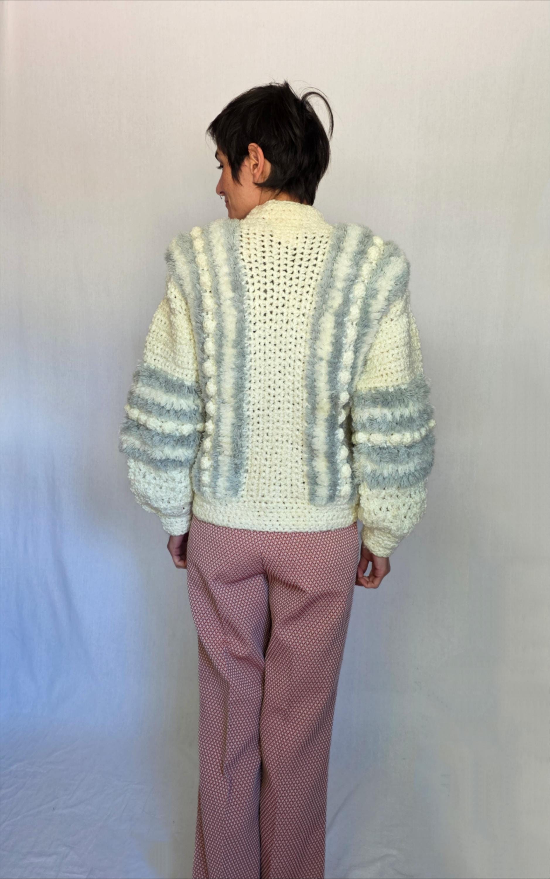 1980s Sears Acrylic Knit Zip up Sweater – Textured Striped 