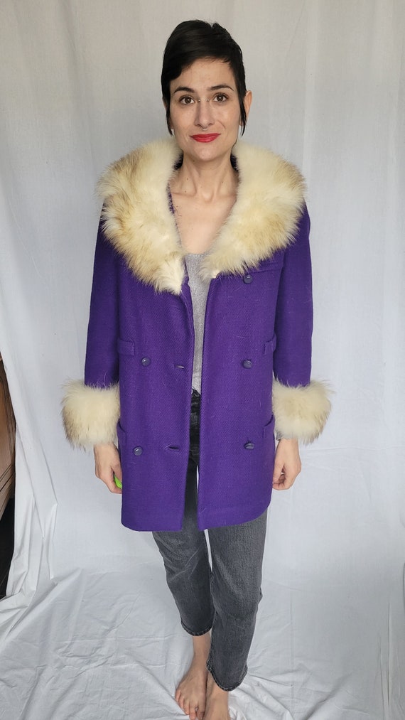 1960s purple wool and fox trim coat - image 2