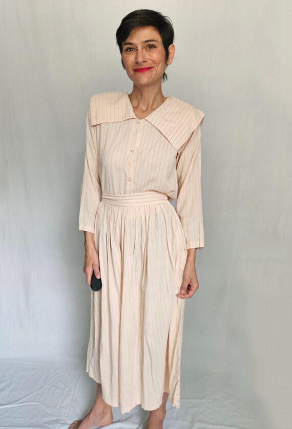 ブラウスとキュロット ヴィンテージ ガージーコットン ツーピースセット - ブラッシュ