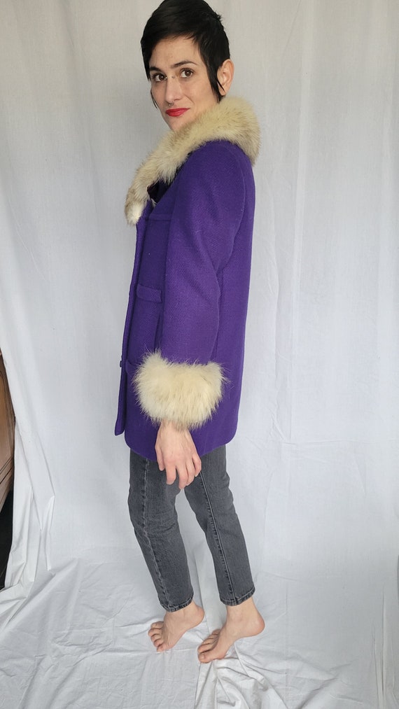 1960s purple wool and fox trim coat - image 6
