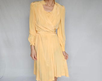 1960s Golden Silk Dress & Jacket Set – 1930s Inspired – Size S/M