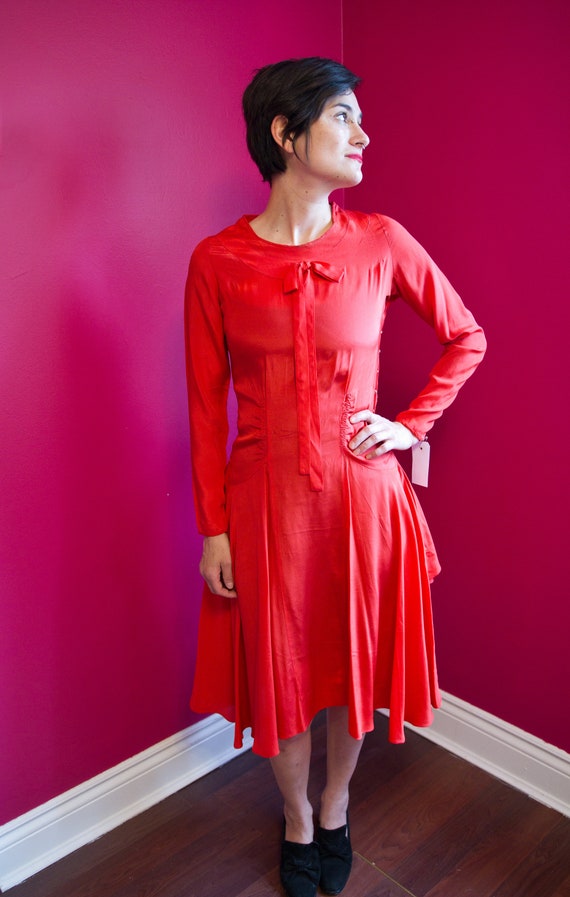 1920's red silk day dress *AS IS*