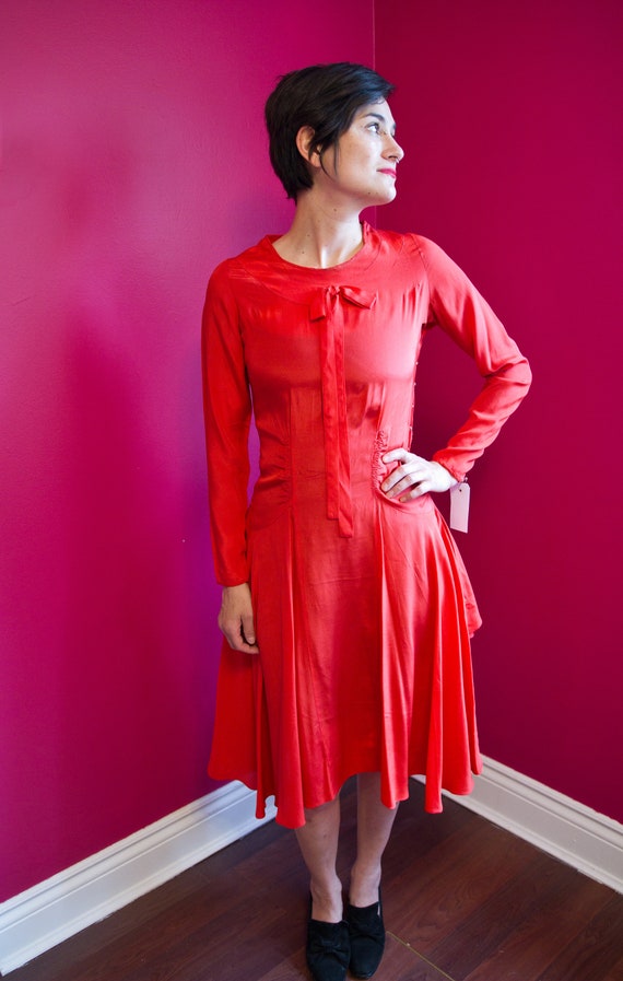 1920's red silk day dress *AS IS* - image 1