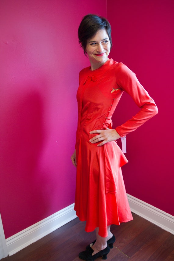 1920's red silk day dress *AS IS* - image 2