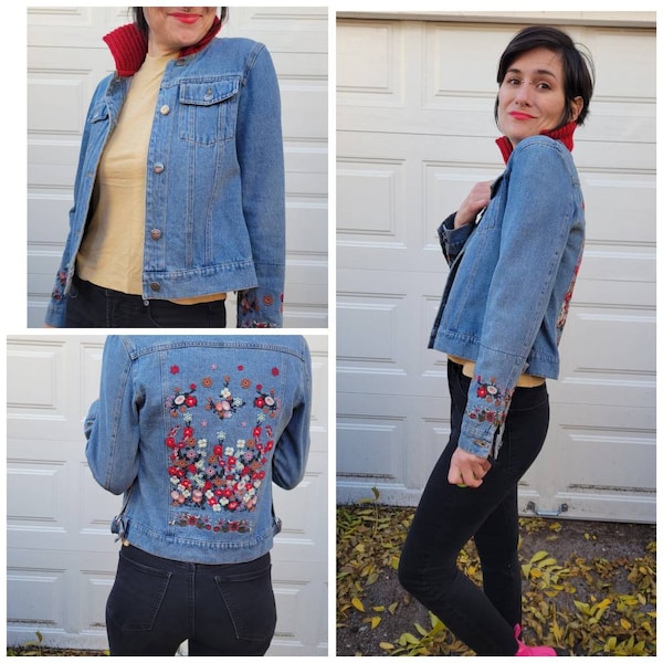 90s DKNY denim embroidered jacket