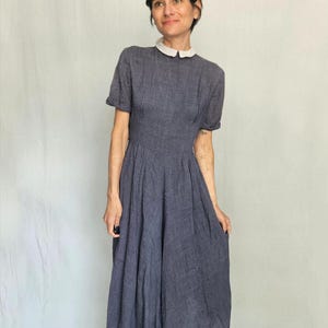 1950s Charcoal Day Dress with White Collar - Bust 40