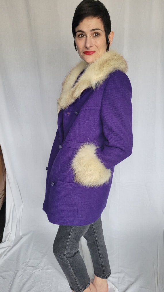 1960s purple wool and fox trim coat - image 3