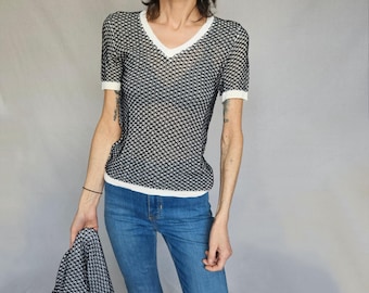 Vintage 70er Jahre Courrèges Strick Top & Cardigan Set - XXS/XS