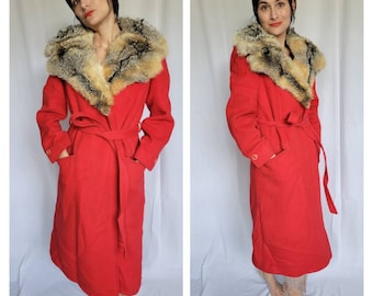 Lux red wool coyote lined swing coat