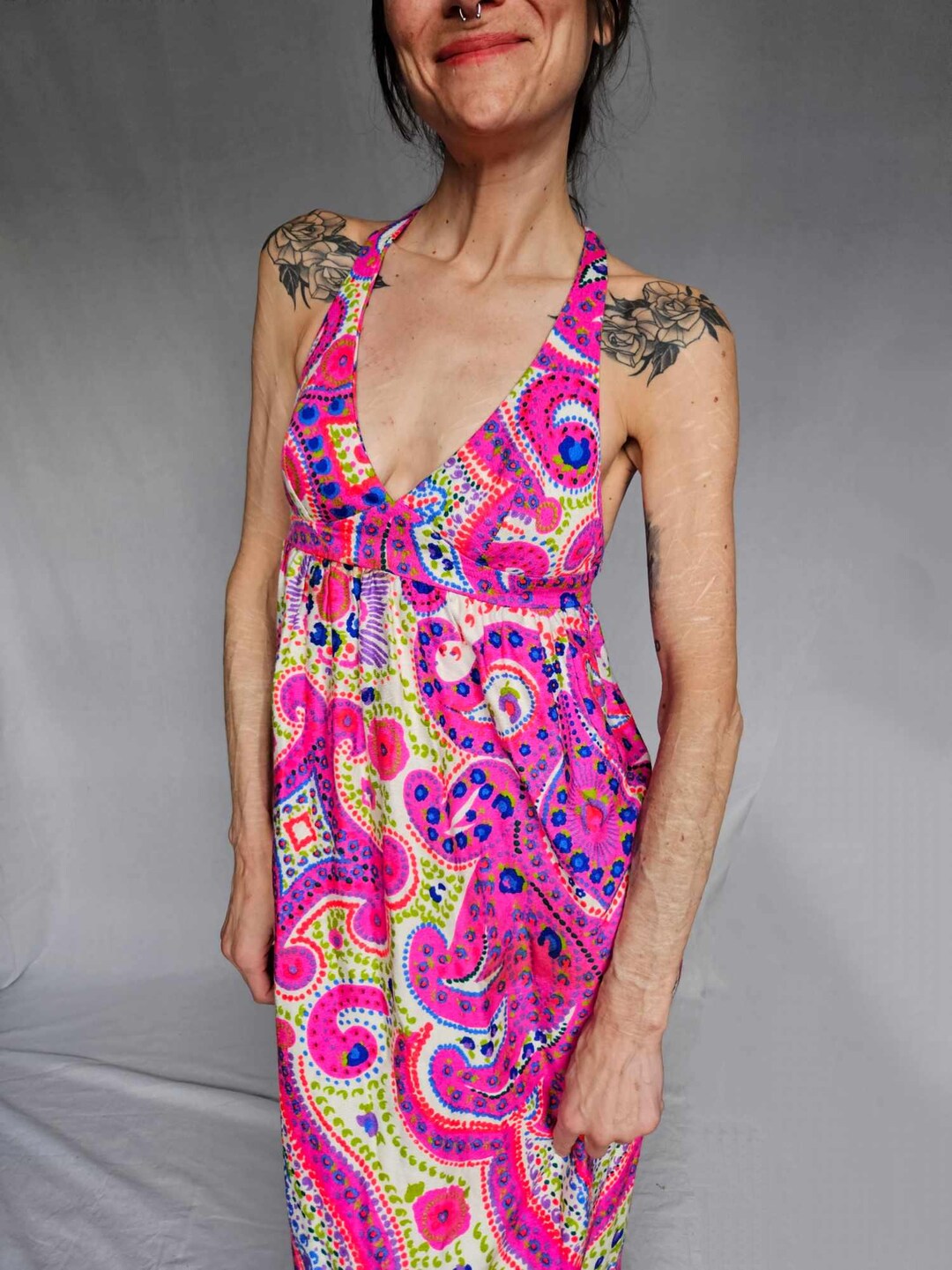 1960s Hawaiian Halter Dress – Neon Pink Psychedelic Print - Etsy