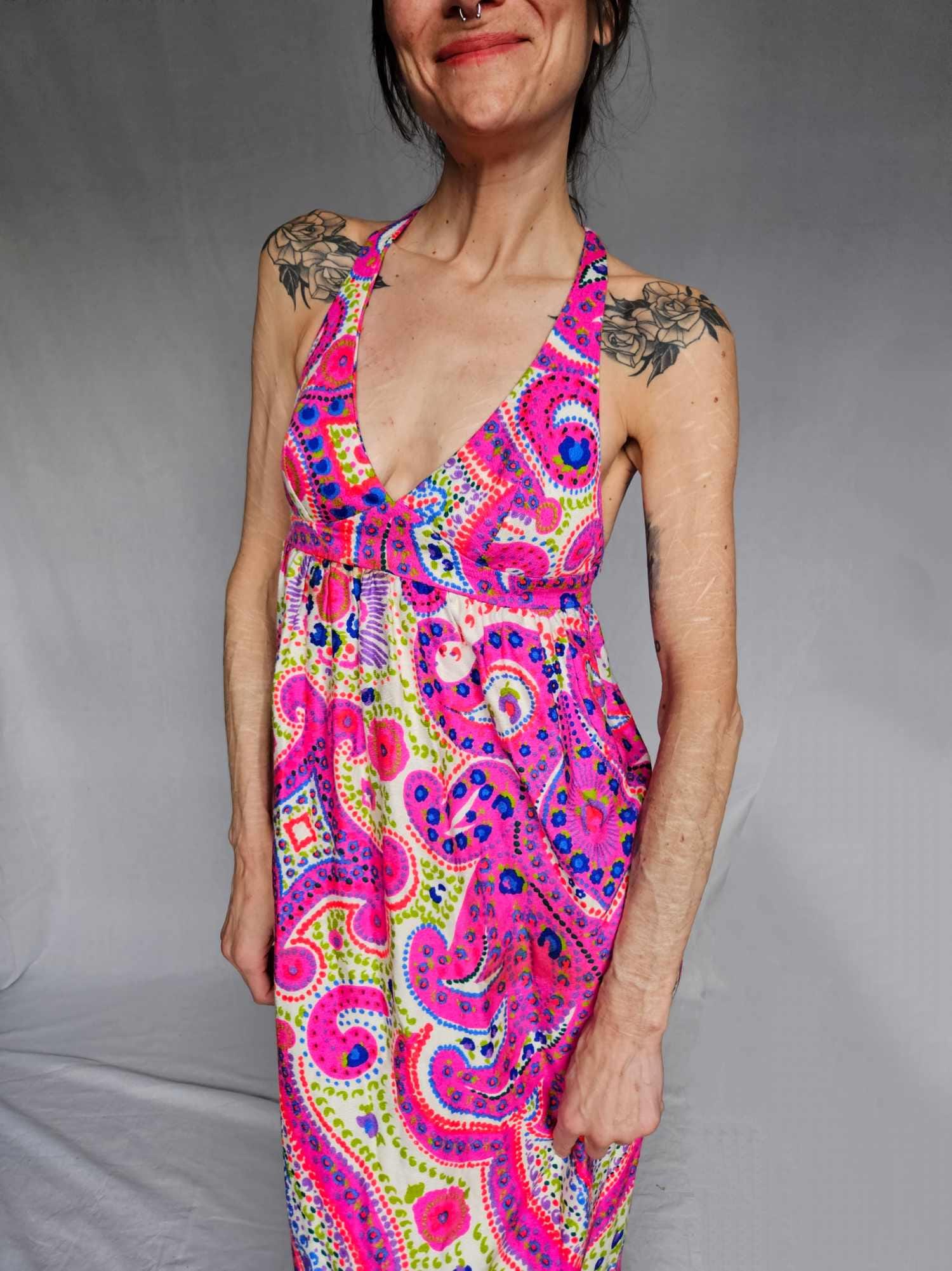 pink hawaiian print halter dress PINK HAWAIIAN DRESSES