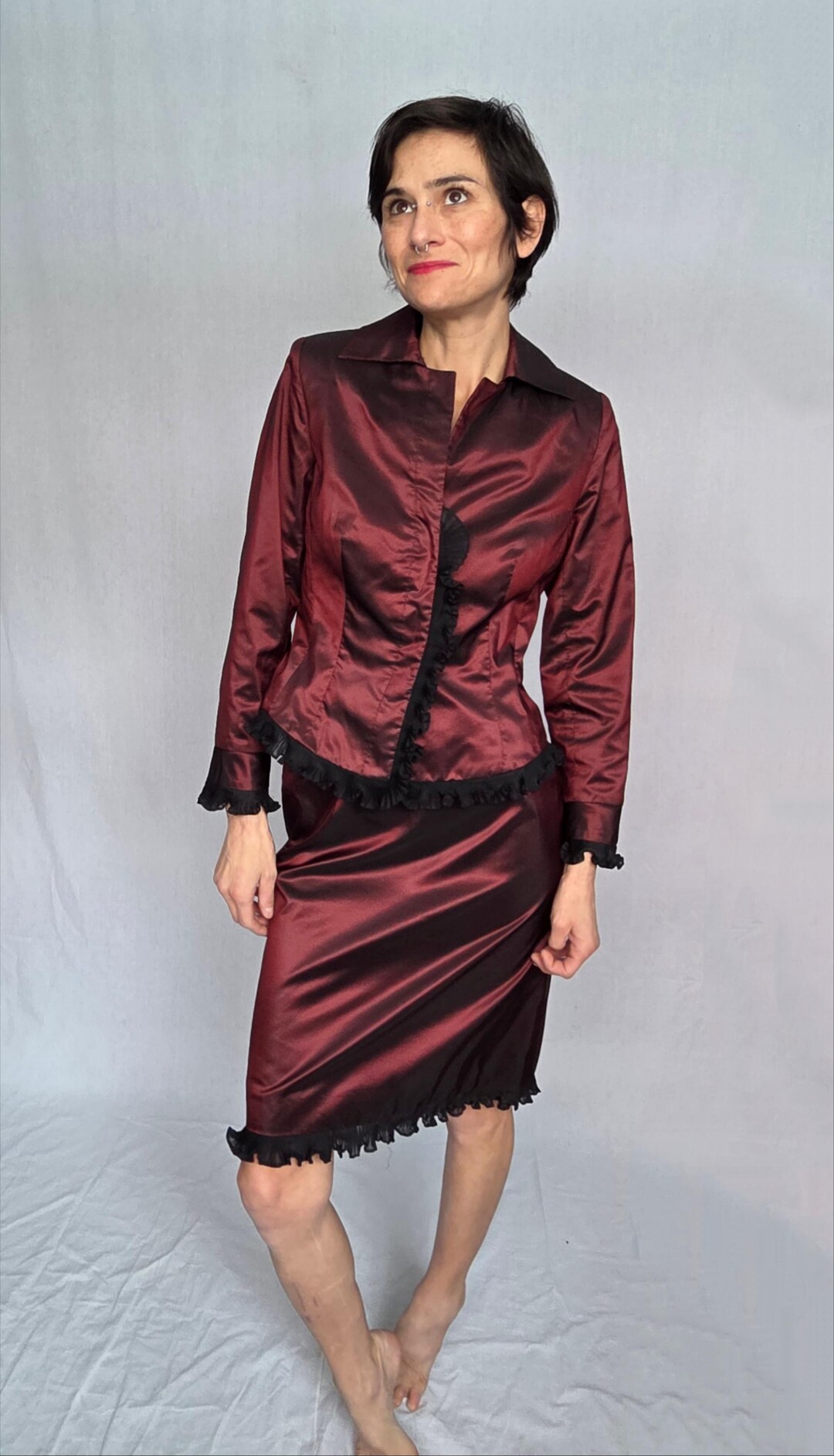 Veste Blazer Kay Unger Taille 12 Rose Soie Fleurie - Occasion Excellent état, Portée Une Fois
