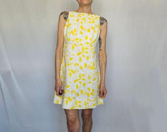 1960s Lanz Original Mini Dress – Lemon Yellow Floral Wrap with Back Bow