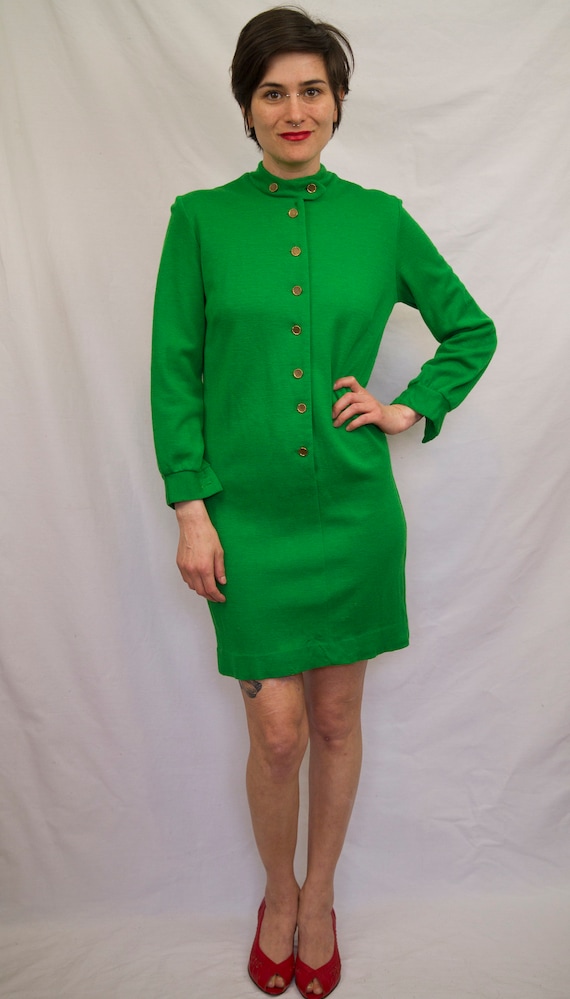60's kelly green wool mini dress