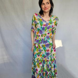 1990s Floral Rayon Skirt and Blouse Set – Vibrant & Breezy L