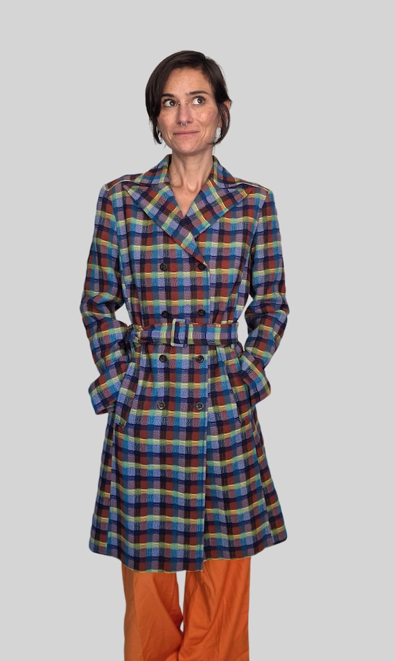 Christian Lacroix, Vintage Christian Lacroix Bazar Plaid Wool Coat | 1990s Embroidered Designer Jacket (Size 42)
