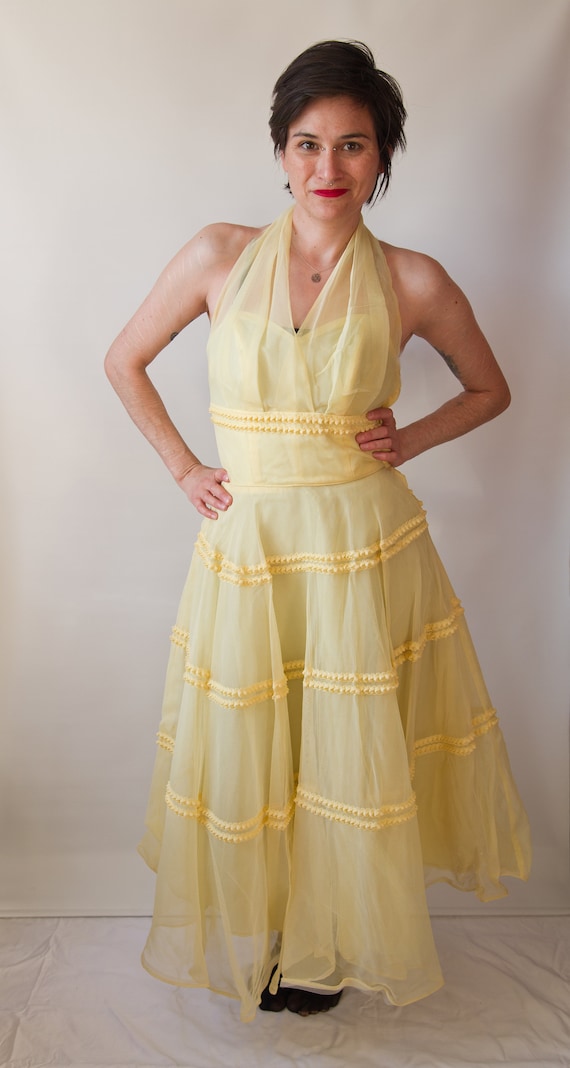1950's yellow tulle formal gown