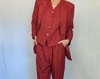 1970s Rust Poly Three Piece Unisex Suit – Vintage Vest, Pants & Blazer Set  M
