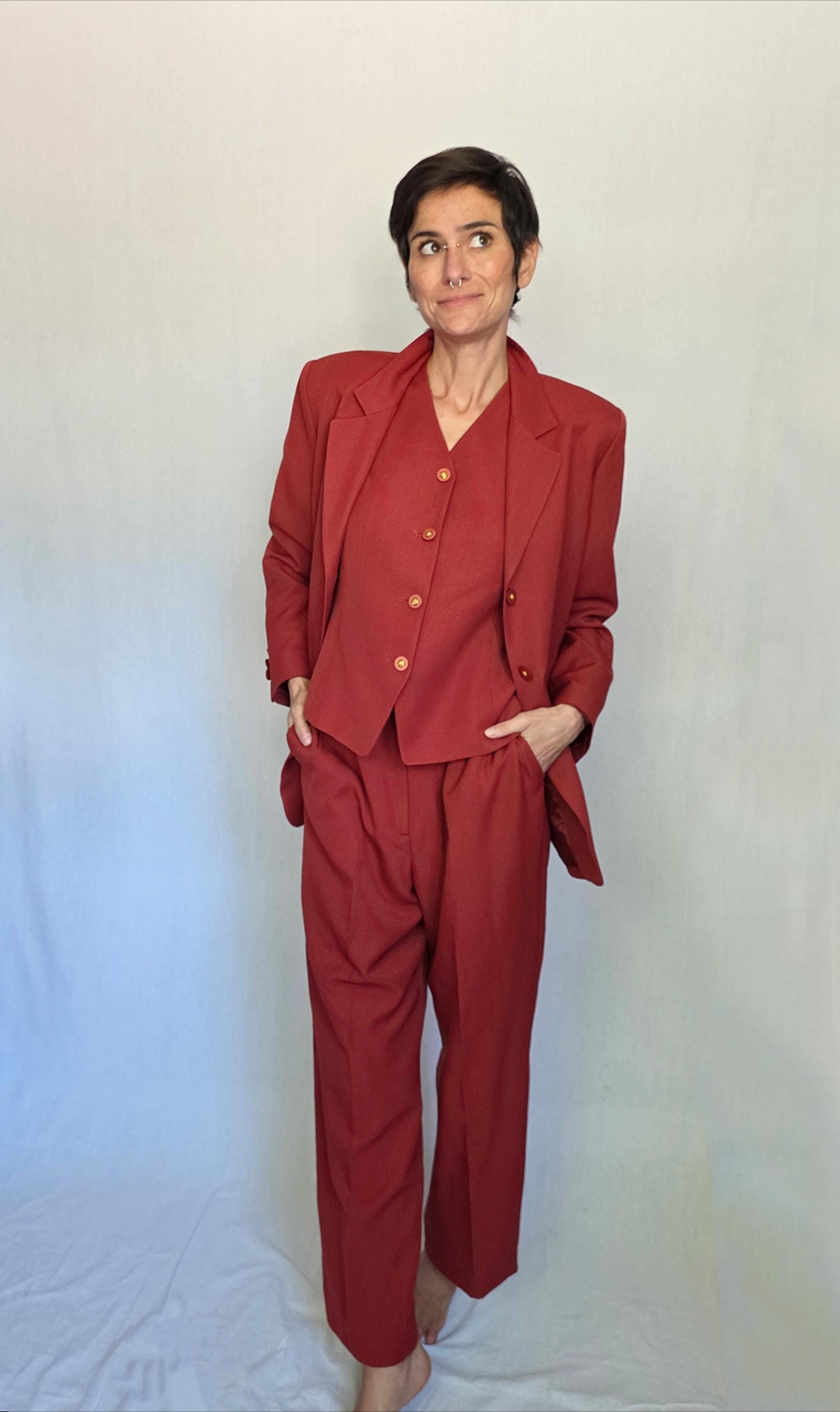 1970s Rust Poly Three Piece Unisex Suit - Vintage Vest, Pants & Blazer Set M