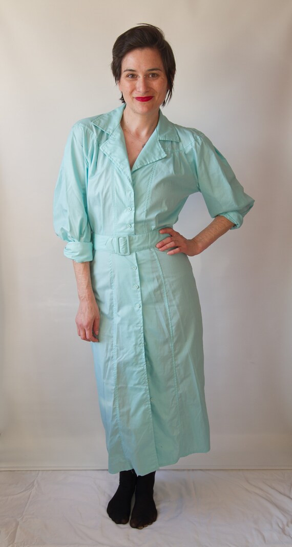 1980's seafoam green shirtdress