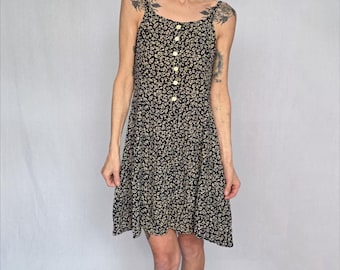 90s Floral Button Dress: Grunge Style (Schwarz, Neu mit Tags)