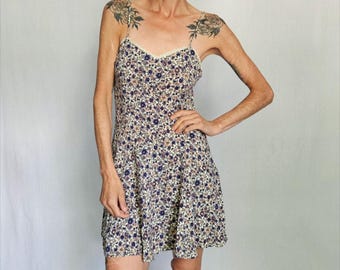 90s La Senza Floral Mini Slip Dress – Lace Trim – Size S