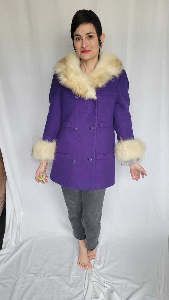 1960s purple wool and fox trim coat - image 5