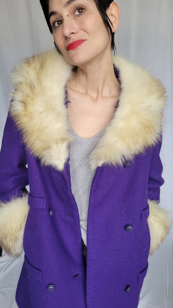 1960s purple wool and fox trim coat - image 4