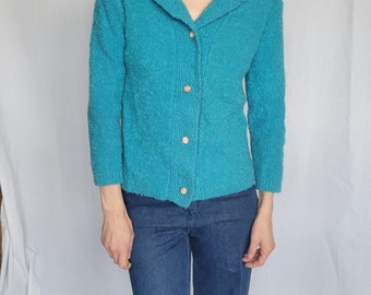 60s robin's blue knit cardigan