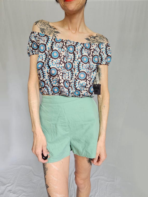 Anna Sui, Deadstock Anna Sui Silk Top – Off-Shoulder Boho Blouse, New with Tags
