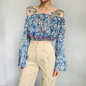 Silk Blend Off-Shoulder Boho Top – S/SM