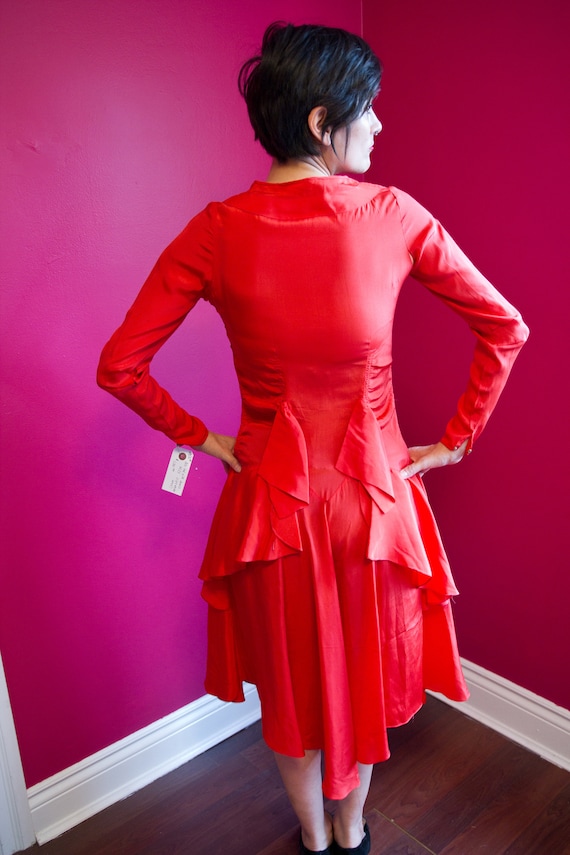 1920's red silk day dress *AS IS* - image 3