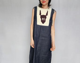 Vintage 90s-y2k Orvis Denim Dress, Short Sleeve Boxy Fit Square Neck, Women's Size XL