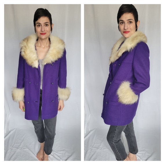 1960s purple wool and fox trim coat - image 1
