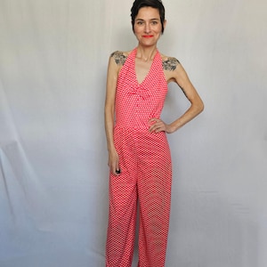 1970s Red Polka Dot Halter Jumpsuit