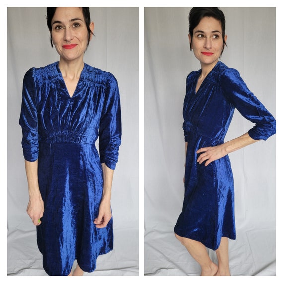 1940s blue velvet day dress - Gem