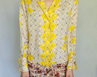 Vintage 1960s Vera Silk Blouse: Spider Web Print, Size XS-S