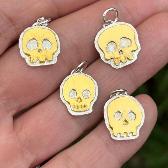 Gold Skull Charm Necklace – Sterling Silver & 24k Gold plated silver, 2.5 Micron gold Layer