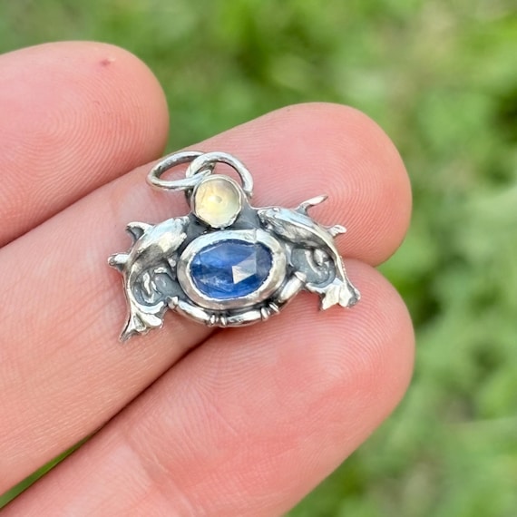 Fish Kyanite & Moonstone Pendant • Pisces Zodiac Jewelry • Boho Sea Life Necklace