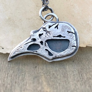 Sterlingzilveren raafketting, hanger raafschedel