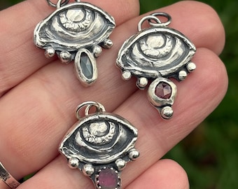 Sterling silver all seeing eye pendant with Crystal option, silver third eye pendant necklace, realistic eye pendant