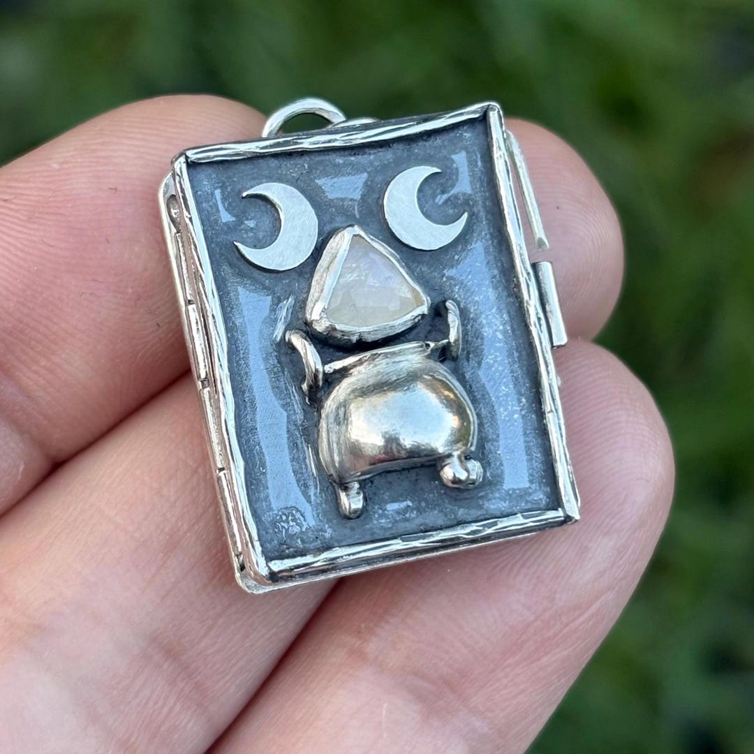 Witchy Caudron Locket Necklace – Sterling Silver Moonstone & Peridot ...