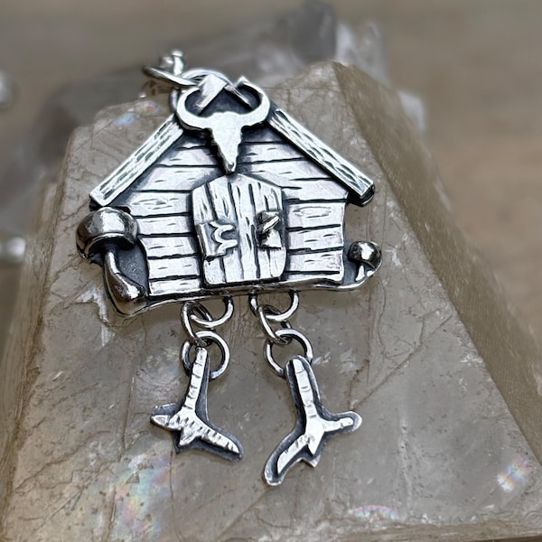 Reservation for Ari, Baba Yaga House Necklace, Sterling Silver Chicken Leg Hut Pendant, Slavic Folklore Jewelry, Witchy Forest Cottage