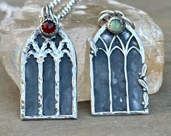 Gothic Cathedral Pendant, Handmade Sterling Silver Architectural Necklace, Medieval Gothic Jewelry, Dark Academia Talisman Necklace
