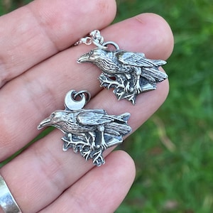 Sterling silver raven pendant, silver crow pendant