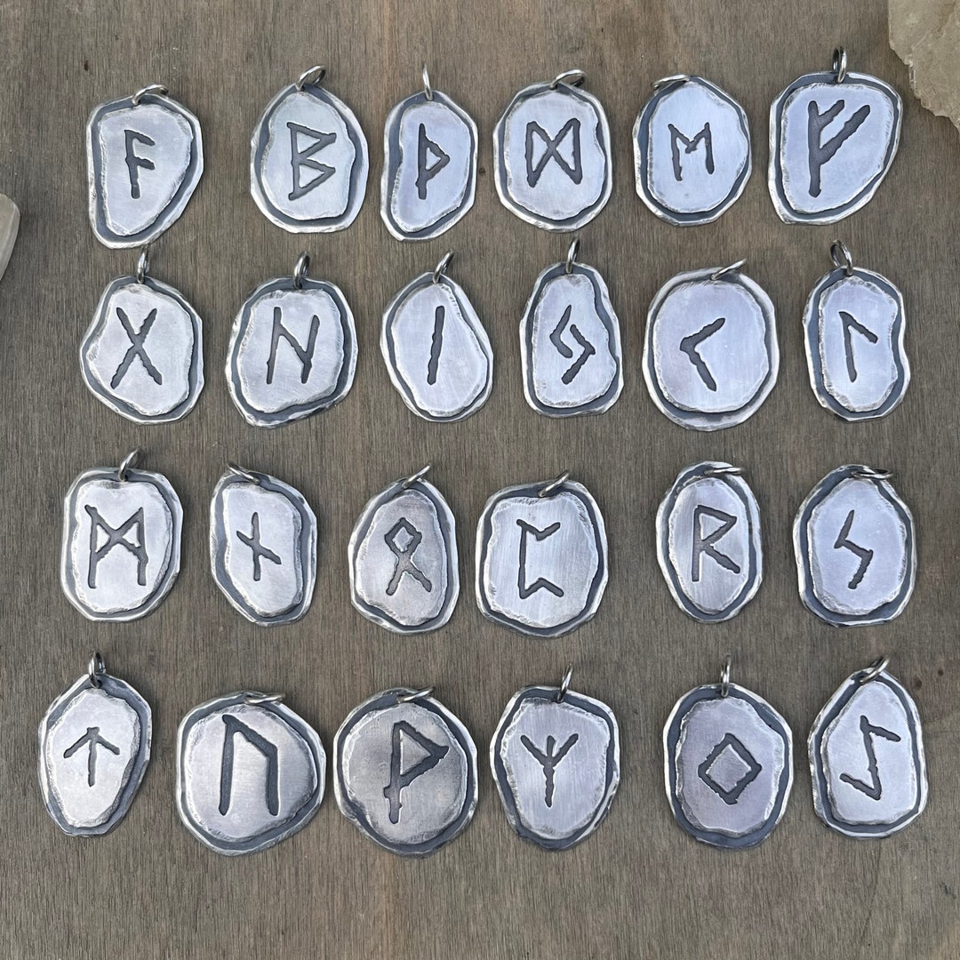 Silver Rune Pattern Sterling Silver Rune Pendant, Elder Futhark Alphabet Pendant, Viking ...