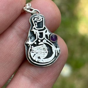 Sterling silver  spell jar pendant with amethyst, silver bottle pendant, celestial pendant
