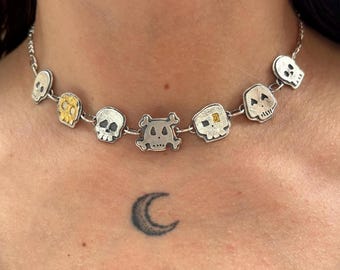Sugar Skull Necklace - Sterling Silver & Gold Plated Gothic Handmade Skull Charm Jewelry, Edgy Statement Gift, sugar skull silver necklace