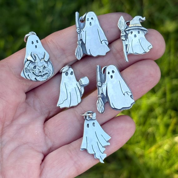 Sterling silver ghost pendant, cute Halloween ghost jewelry